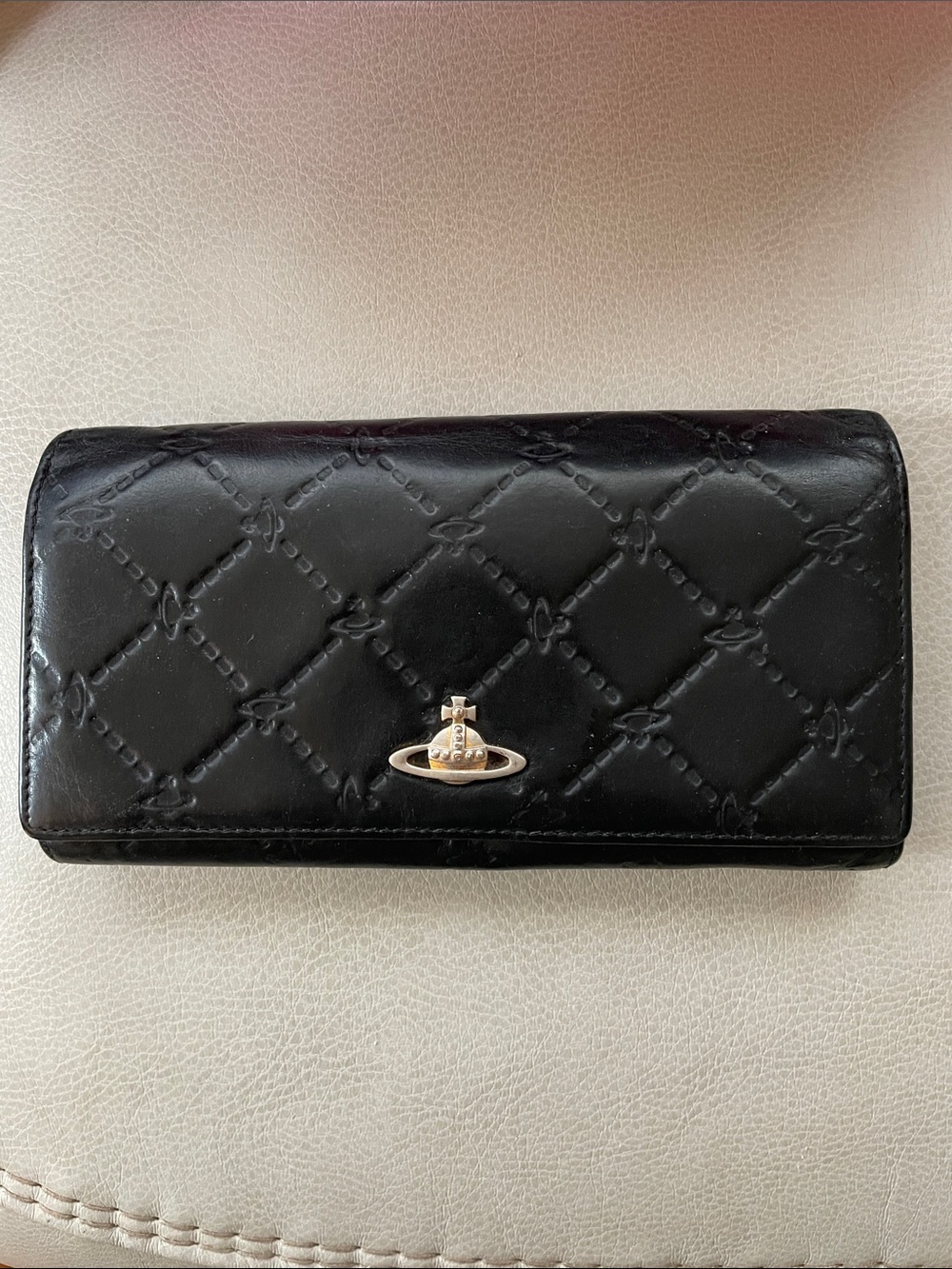 Vivienne Westwood Black Quilted Leather Continental Wallet with Orb Logo